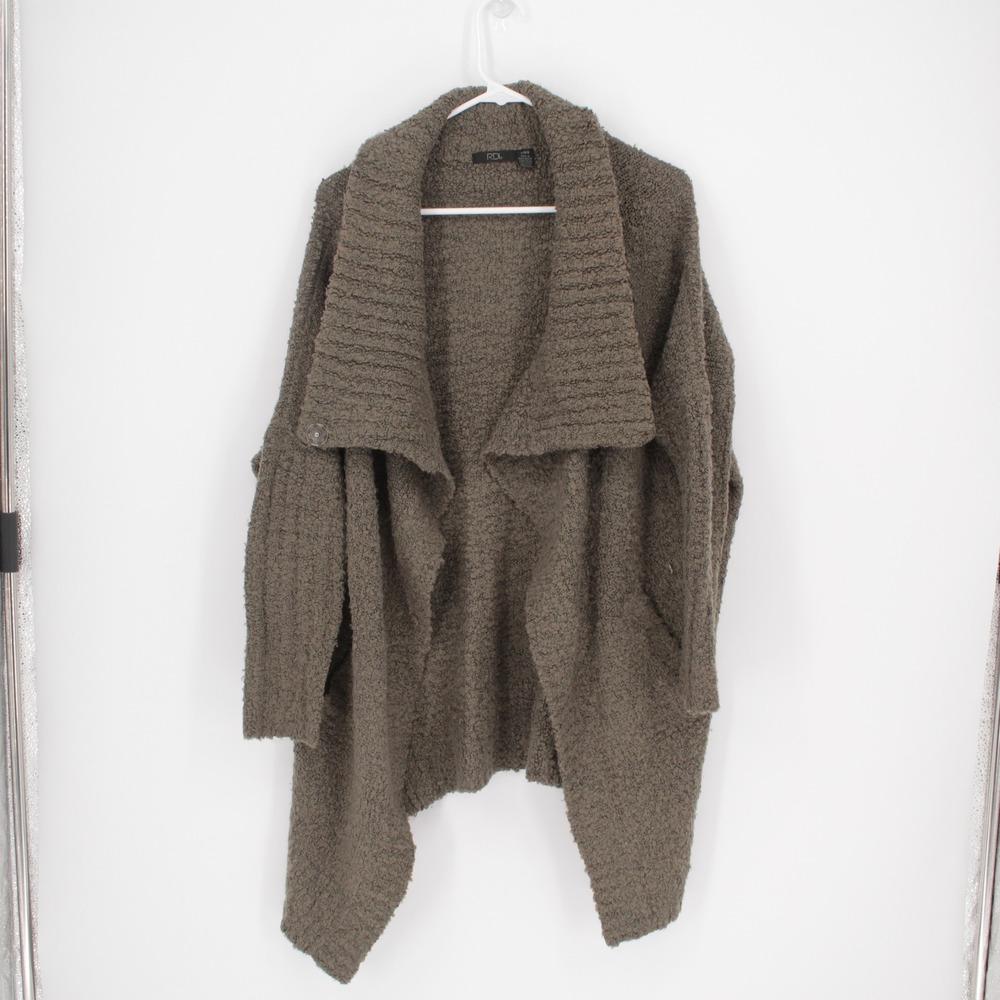 RDI Women's Brown Boucle Knit Waterfall Drape Cardigan Sweater‎ Size Large